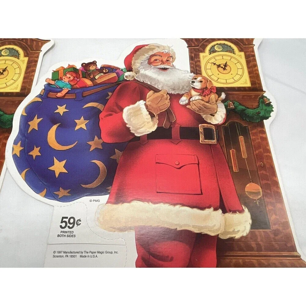 Vintage 2 Paper Magic Group Christmas Santa Claus  Die Cut Decoration 13”